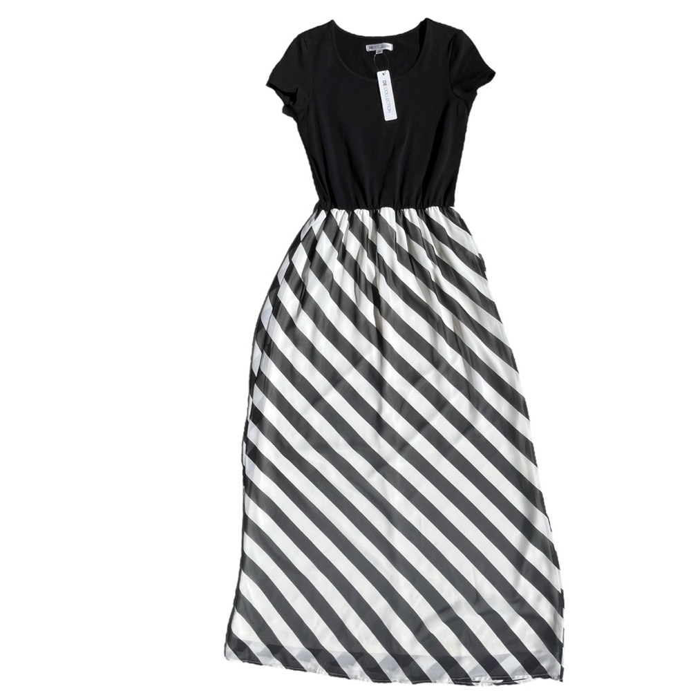 DE COLLECTION Womens Size XS Black and White Cabana Stripe Easy Going Maxi Dress